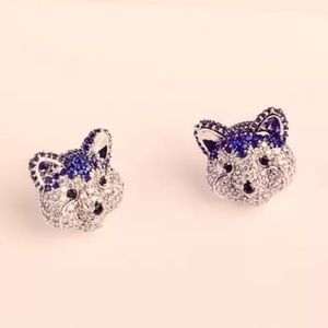 Adorable Huskie dog earrings w/CZ and gem stones